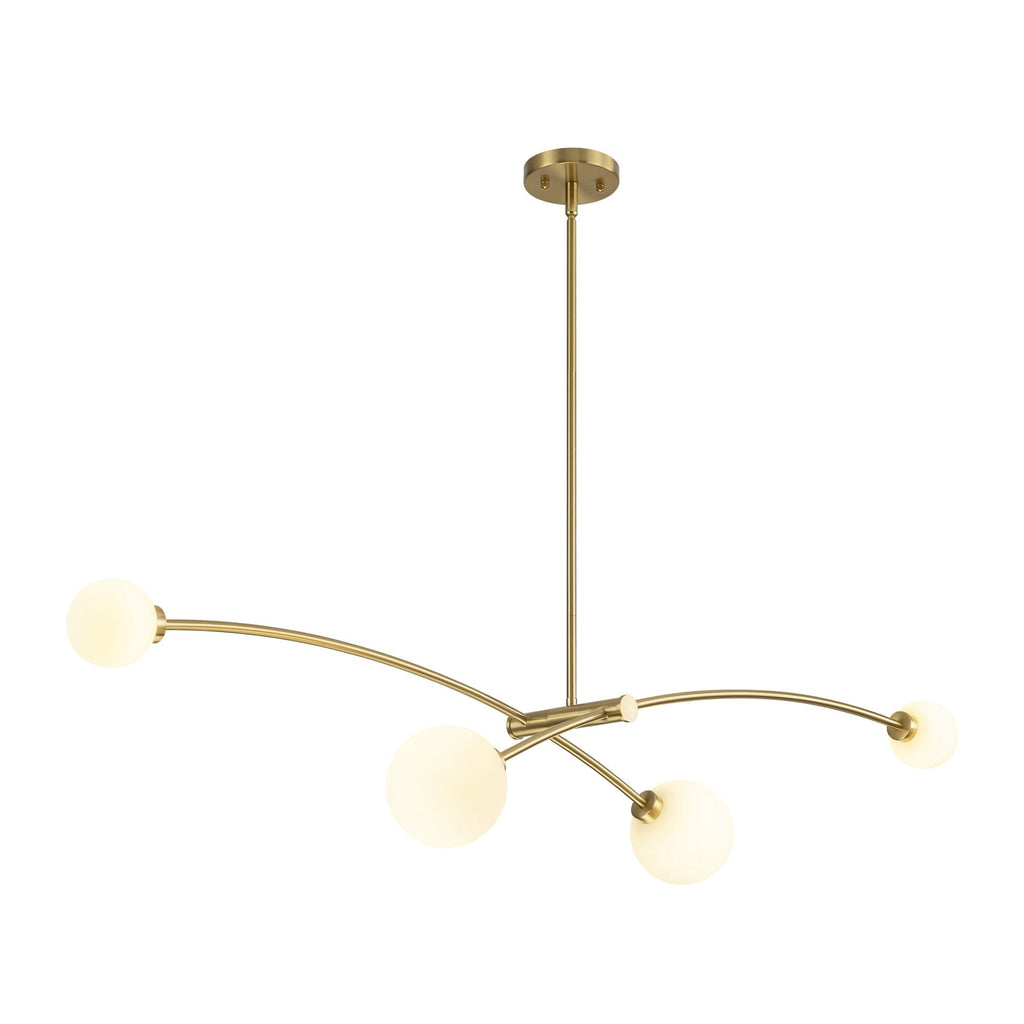 Suspension Sputnik linéaire moderne dorée à 4 lumières, style épuré, idéale pour îlot central ou salle à manger - 130 cm (L) x 28 cm (P) x 15 cm (H)