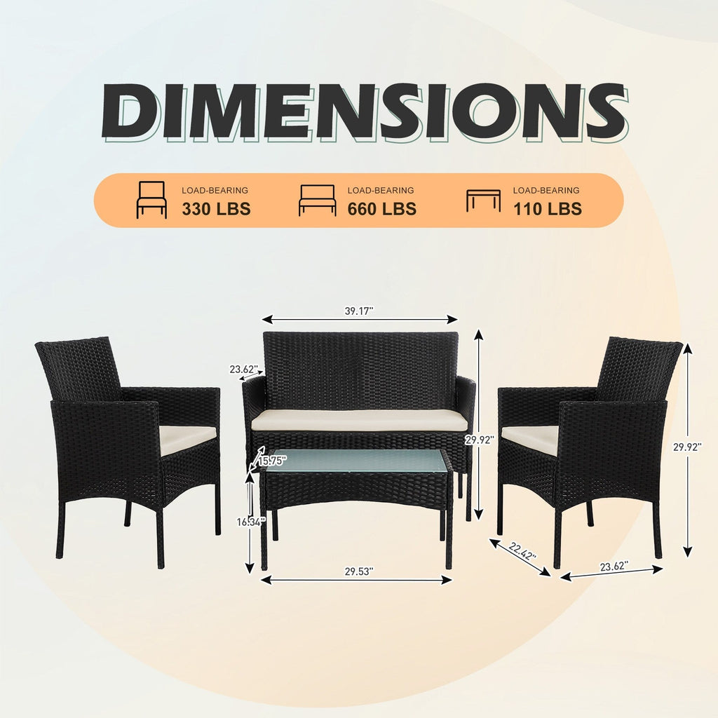 Ensemble de mobilier de jardin en résine tressée 4 pièces, canapé d'angle extérieur en rotin avec coussins