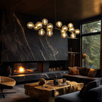 Lustre linéaire moderne du milieu du siècle de 101,6 cm (40 po), suspension Sputnik en laiton doré à 16 lumières avec globe en verre dépoli pour salle à manger