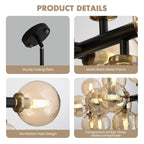 Lustre linéaire moderne du milieu du siècle de 101,6 cm (40 po), suspension Sputnik en laiton doré à 16 lumières avec globe en verre dépoli pour salle à manger