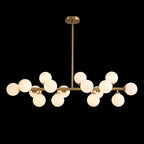 Lustre linéaire moderne du milieu du siècle de 101,6 cm (40 po), suspension Sputnik en laiton doré à 16 lumières avec globe en verre dépoli pour salle à manger