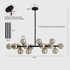 Lustre linéaire moderne du milieu du siècle de 101,6 cm (40 po), suspension Sputnik en laiton doré à 16 lumières avec globe en verre dépoli pour salle à manger