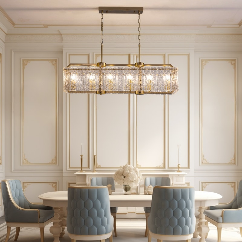 Lustre rectangulaire moderne linéaire en cristal de 101,6 cm (40 po), 16 lumières, laiton doré, idéal pour salle à manger, salon ou îlot de cuisine.