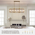 Lustre rectangulaire moderne linéaire en cristal de 101,6 cm (40 po), 16 lumières, laiton doré, idéal pour salle à manger, salon ou îlot de cuisine.