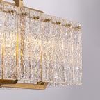 Lustre rectangulaire moderne linéaire en cristal de 101,6 cm (40 po), 16 lumières, laiton doré, idéal pour salle à manger, salon ou îlot de cuisine.