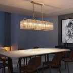 Lustre rectangulaire moderne linéaire en cristal de 101,6 cm (40 po), 16 lumières, laiton doré, idéal pour salle à manger, salon ou îlot de cuisine.