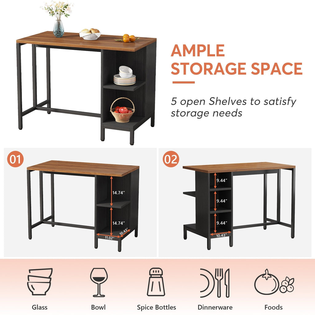 Îlot de cuisine de 43 pouces de large, table de comptoir de cuisine avec 5 étagères ouvertes