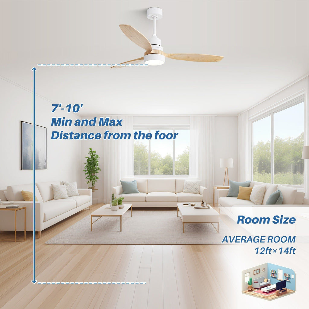 Ventilateur de plafond LED intégré 48 et 52 pouces avec éclairage et télécommande, moteur CC réversible