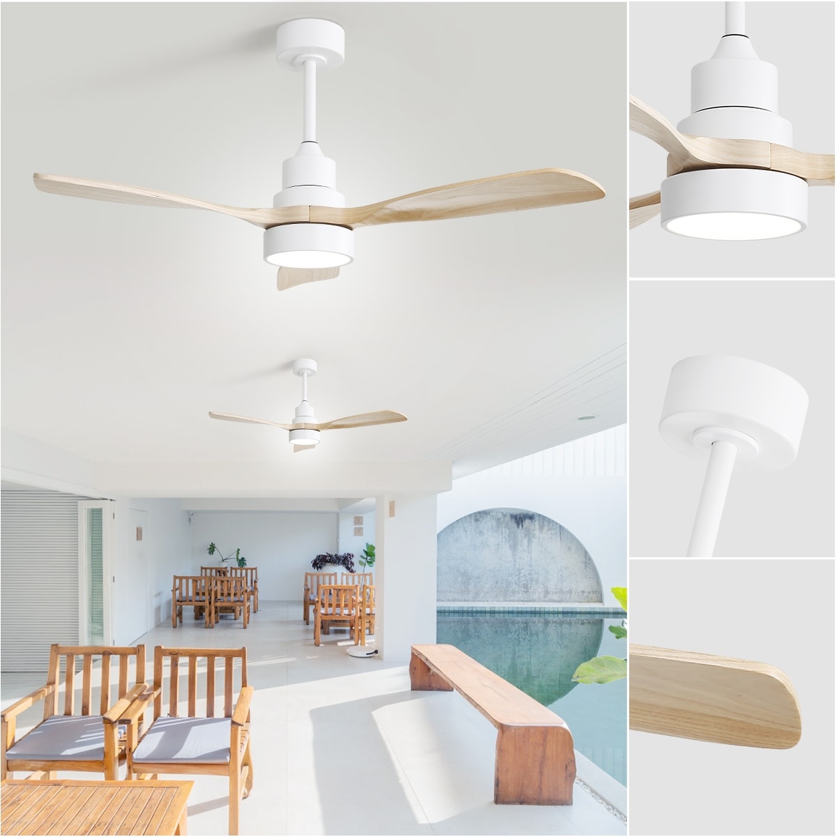 Ventilateur de plafond LED intégré 48 et 52 pouces avec éclairage et télécommande, moteur CC réversible