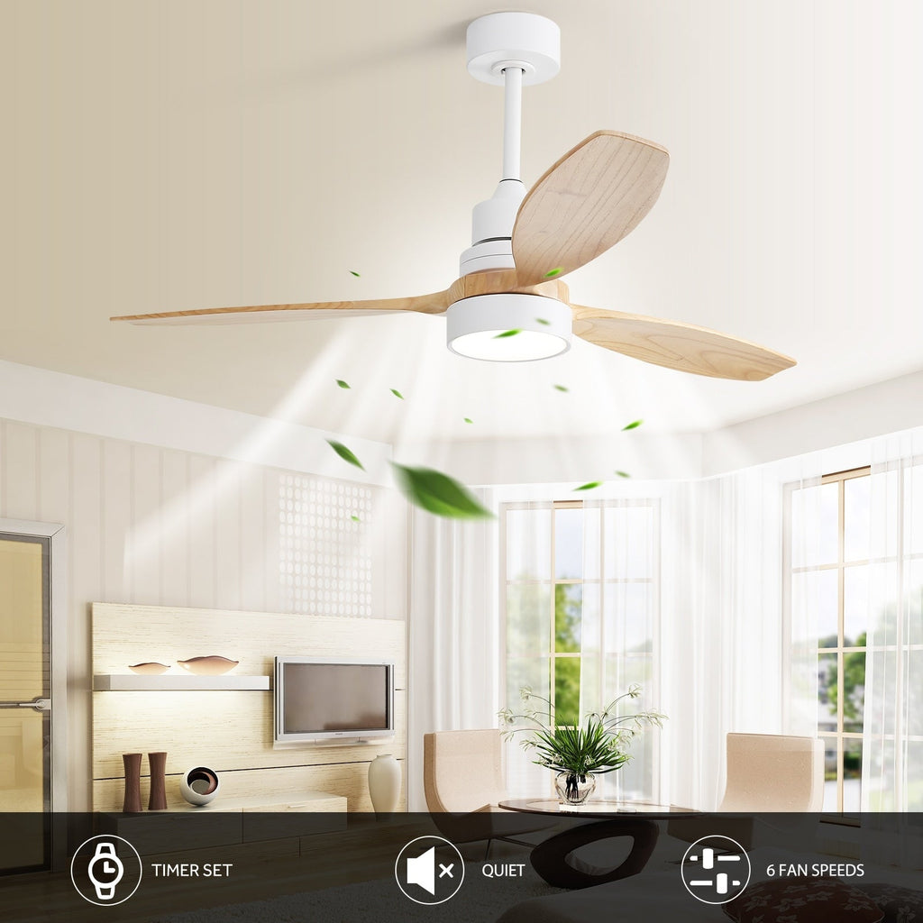 Ventilateur de plafond LED intégré 48 et 52 pouces avec éclairage et télécommande, moteur CC réversible