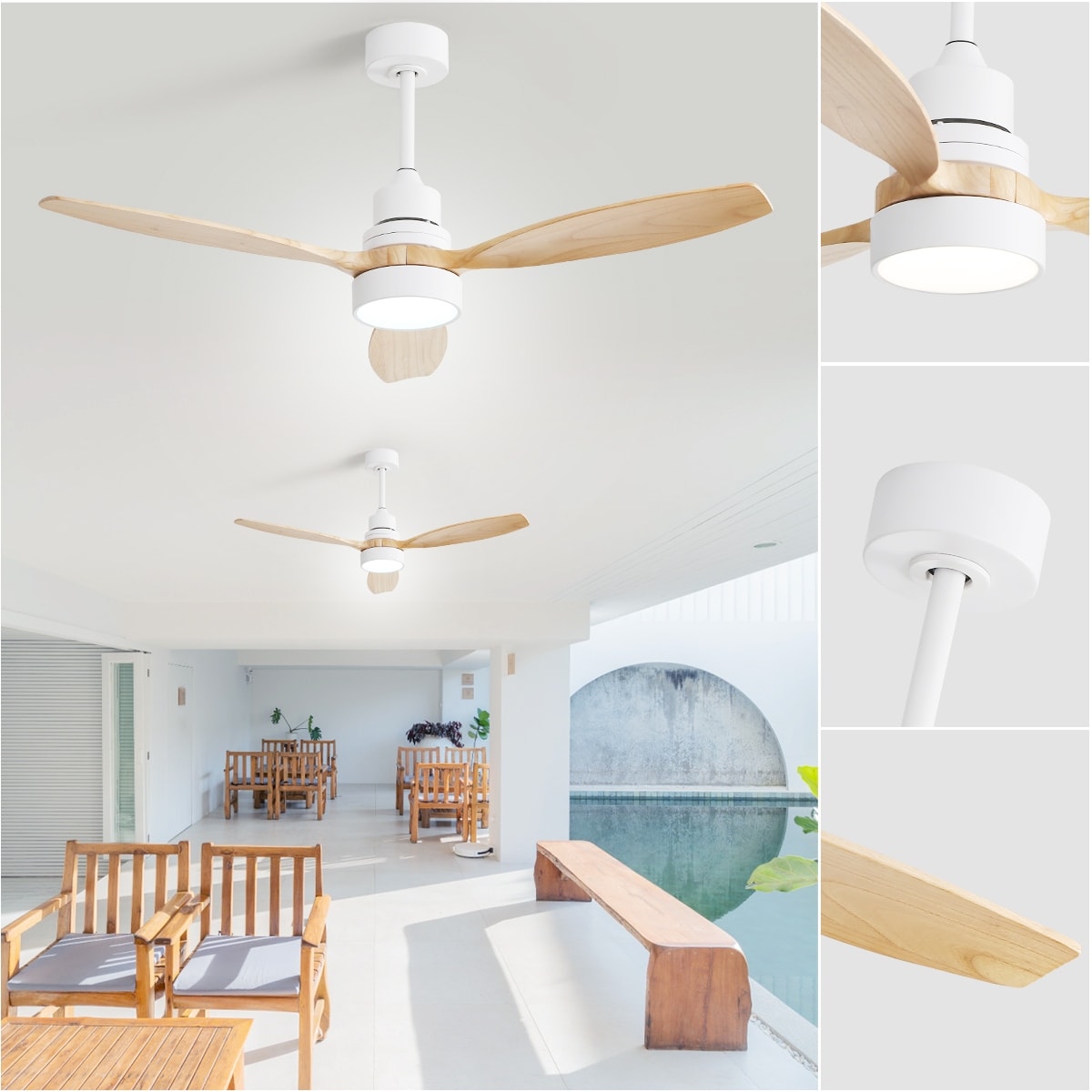 Ventilateur de plafond LED intégré 48 et 52 pouces avec éclairage et télécommande, moteur CC réversible