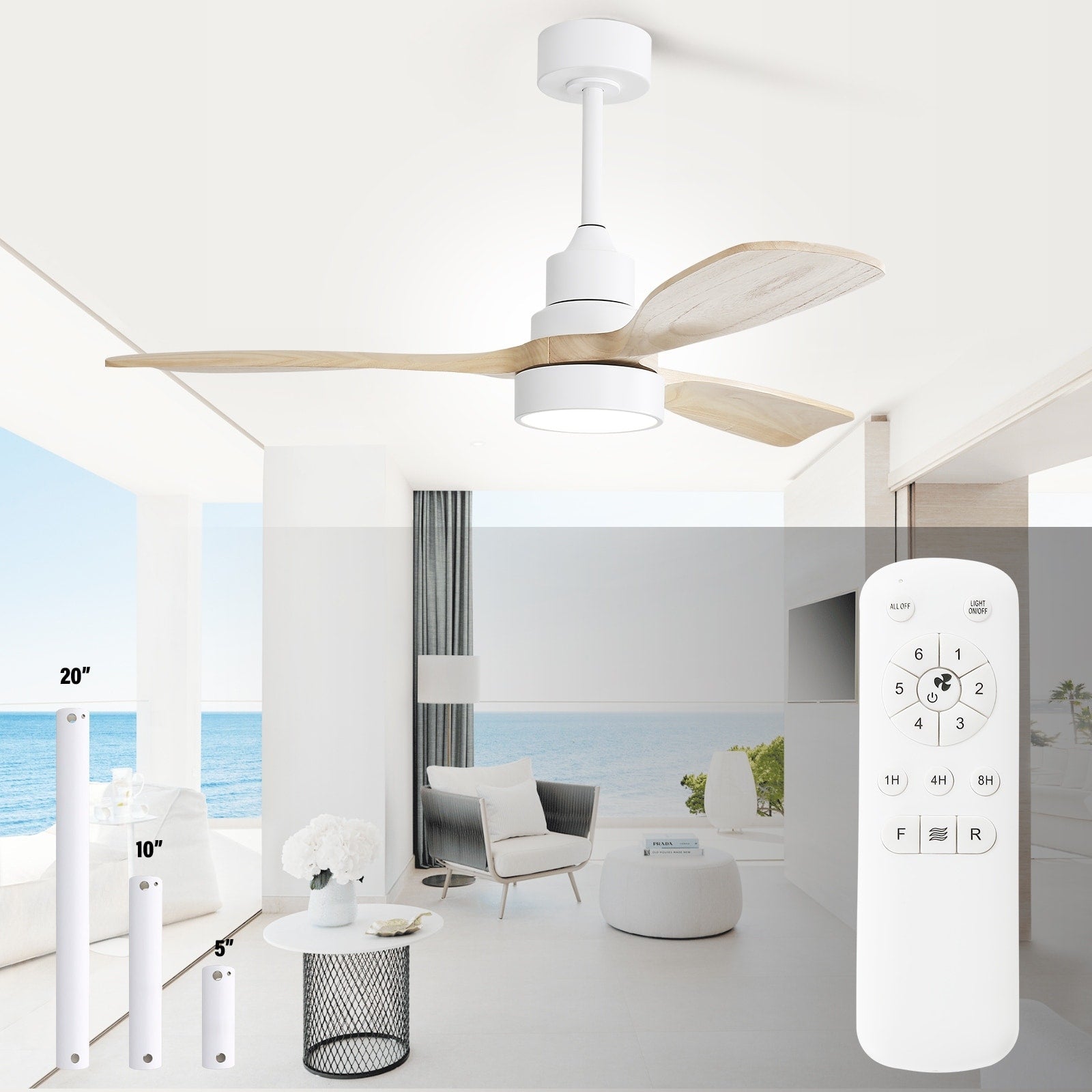 Ventilateur de plafond LED intégré 48 et 52 pouces avec éclairage et télécommande, moteur CC réversible