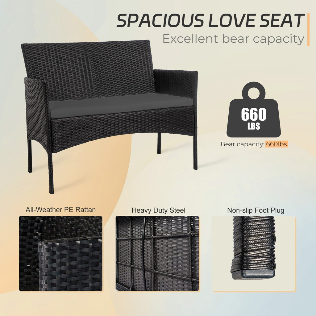 Ensemble de mobilier de jardin en résine tressée 4 pièces, canapé d'angle extérieur en rotin avec coussins