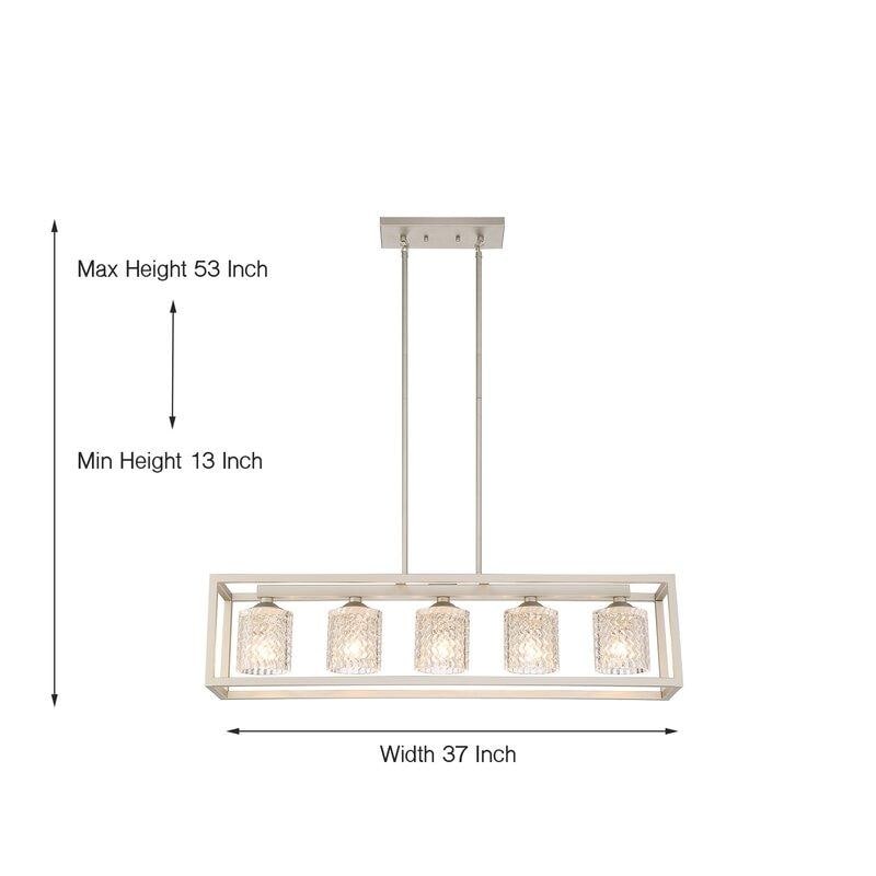 Lustre rectangulaire en cristal à 5 ​​lumières, style moderne du milieu du siècle, 94 cm (37 po), pour salle à manger.
