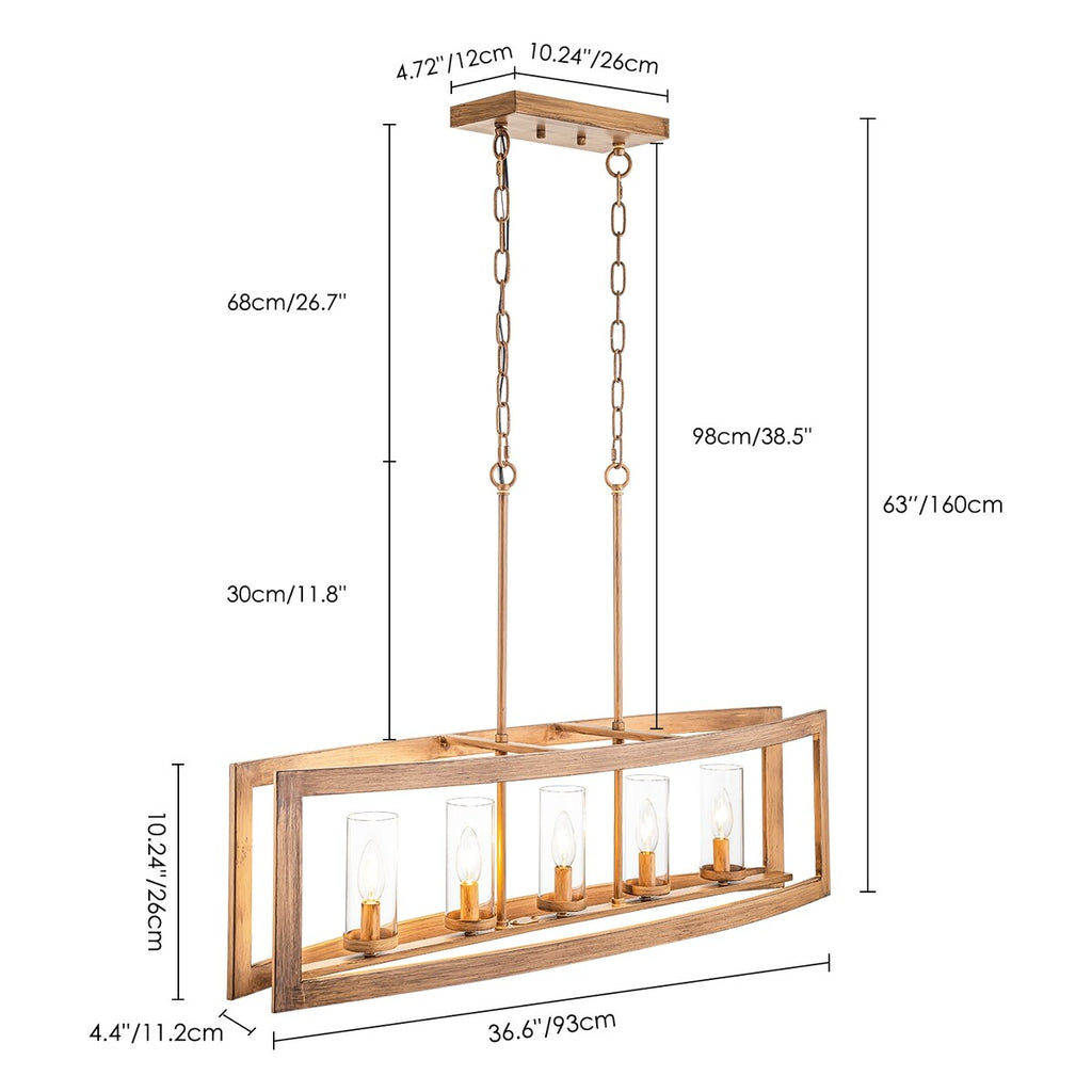 Suspension linéaire industrielle moderne du milieu du siècle à 5 lumières pour îlot de cuisine, lustre vintage rectangulaire en verre