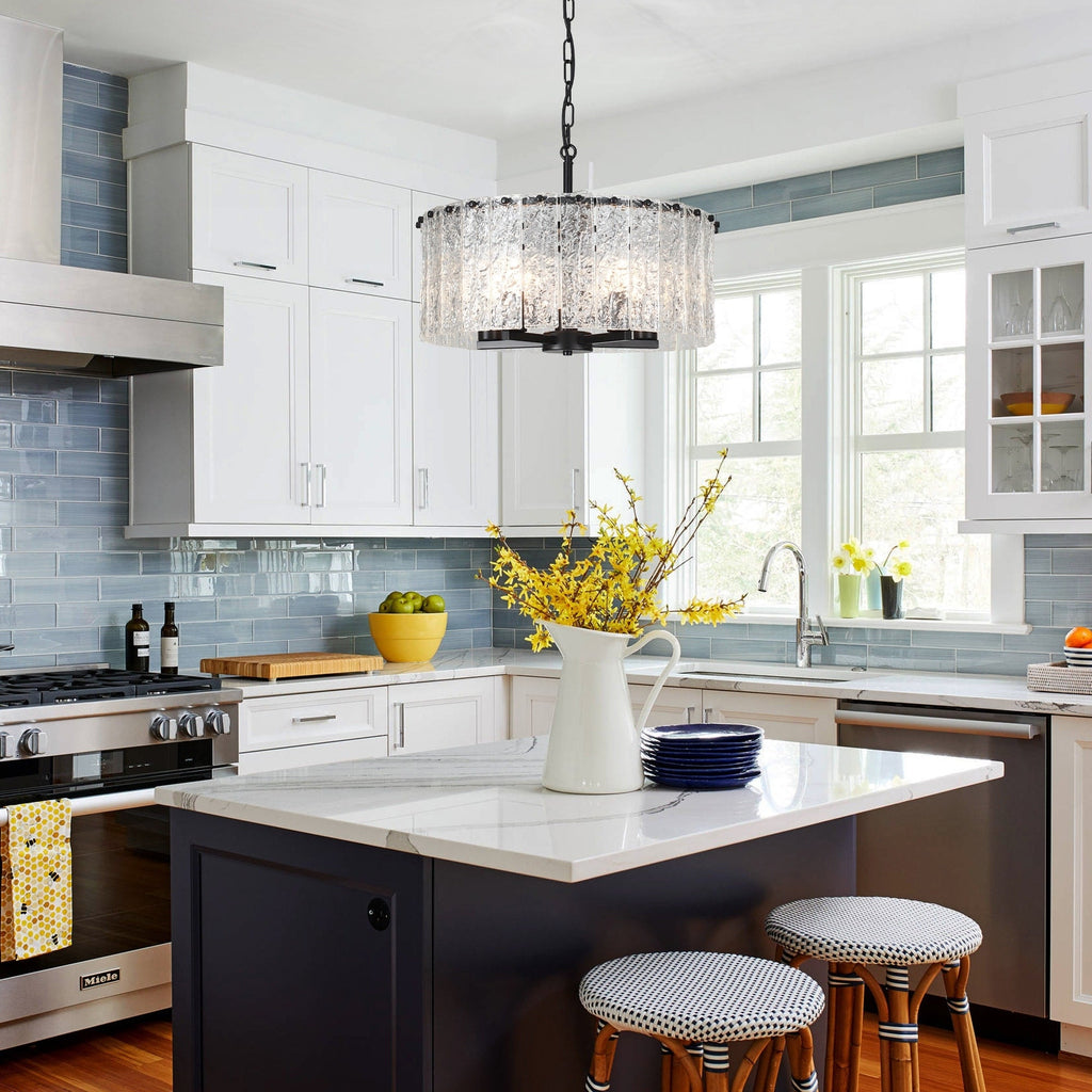 Lustre moderne rond à 5 lumières, style tambour, plafonnier semi-encastré classique, suspension pour îlot de cuisine ou salle à manger