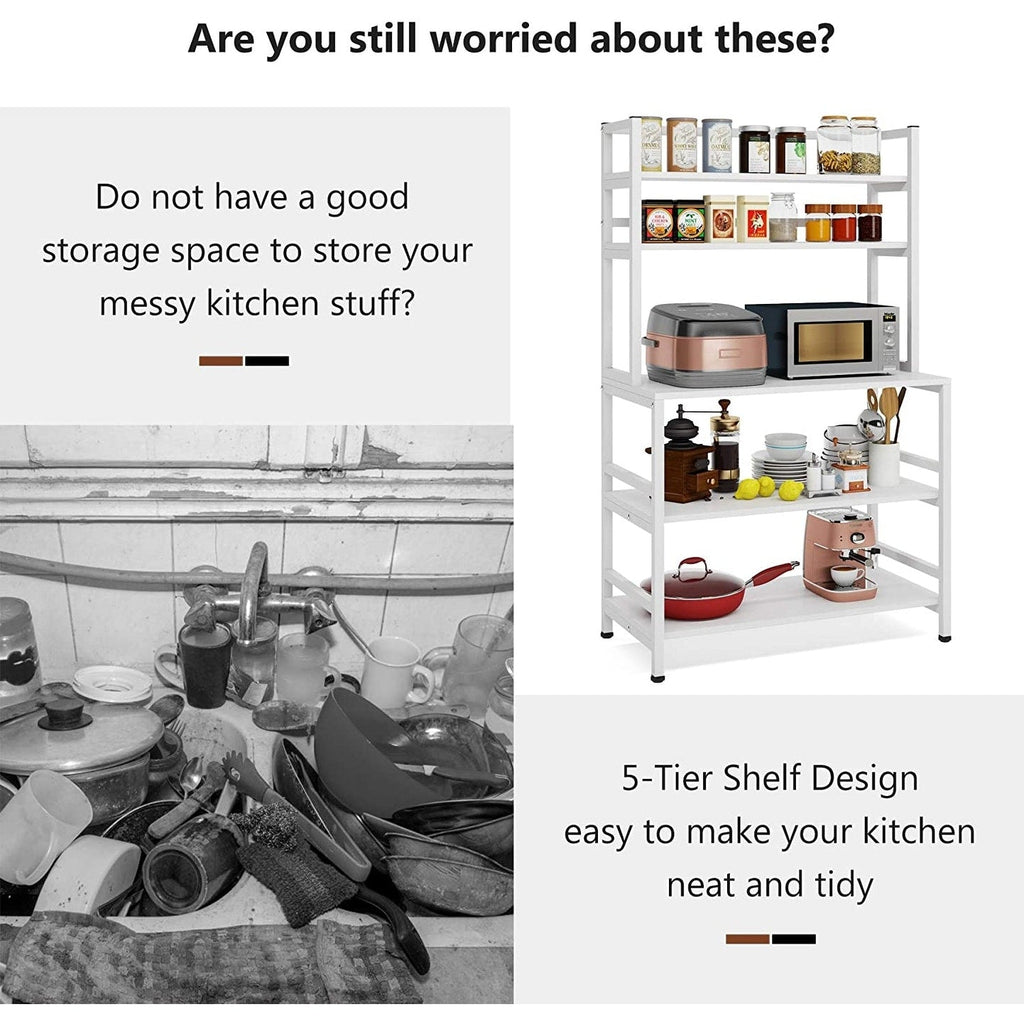 Étagère de cuisine à 5 niveaux avec rangement intégré, support pour four à micro-ondes, chariot de cuisine industriel avec étagère.
