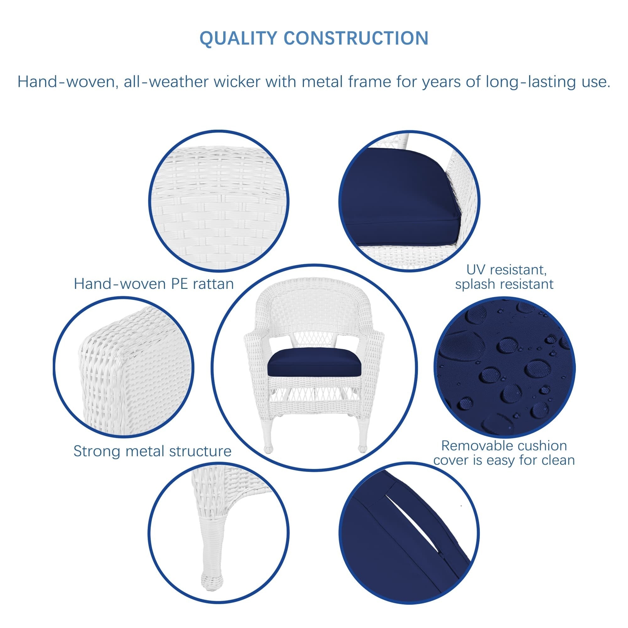 Ensemble de salle à manger 5 pièces en résine tressée blanche