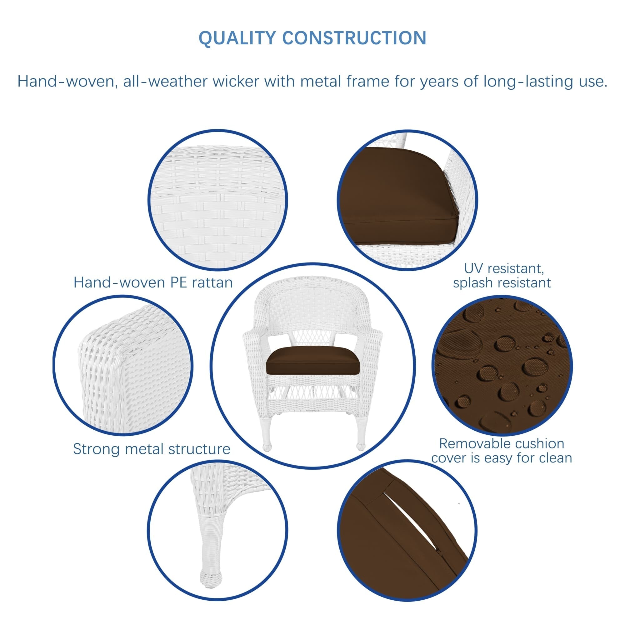 Ensemble de salle à manger 5 pièces en résine tressée blanche