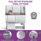 Baignoire de toilettage réglable en acier inoxydable de 127 cm (50 po) de largeur avec rampe d'accès