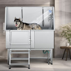 Baignoire de toilettage réglable en acier inoxydable de 127 cm (50 po) de largeur avec rampe d'accès