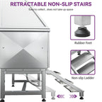 Baignoire de toilettage réglable en acier inoxydable de 127 cm (50 po) de largeur avec rampe d'accès