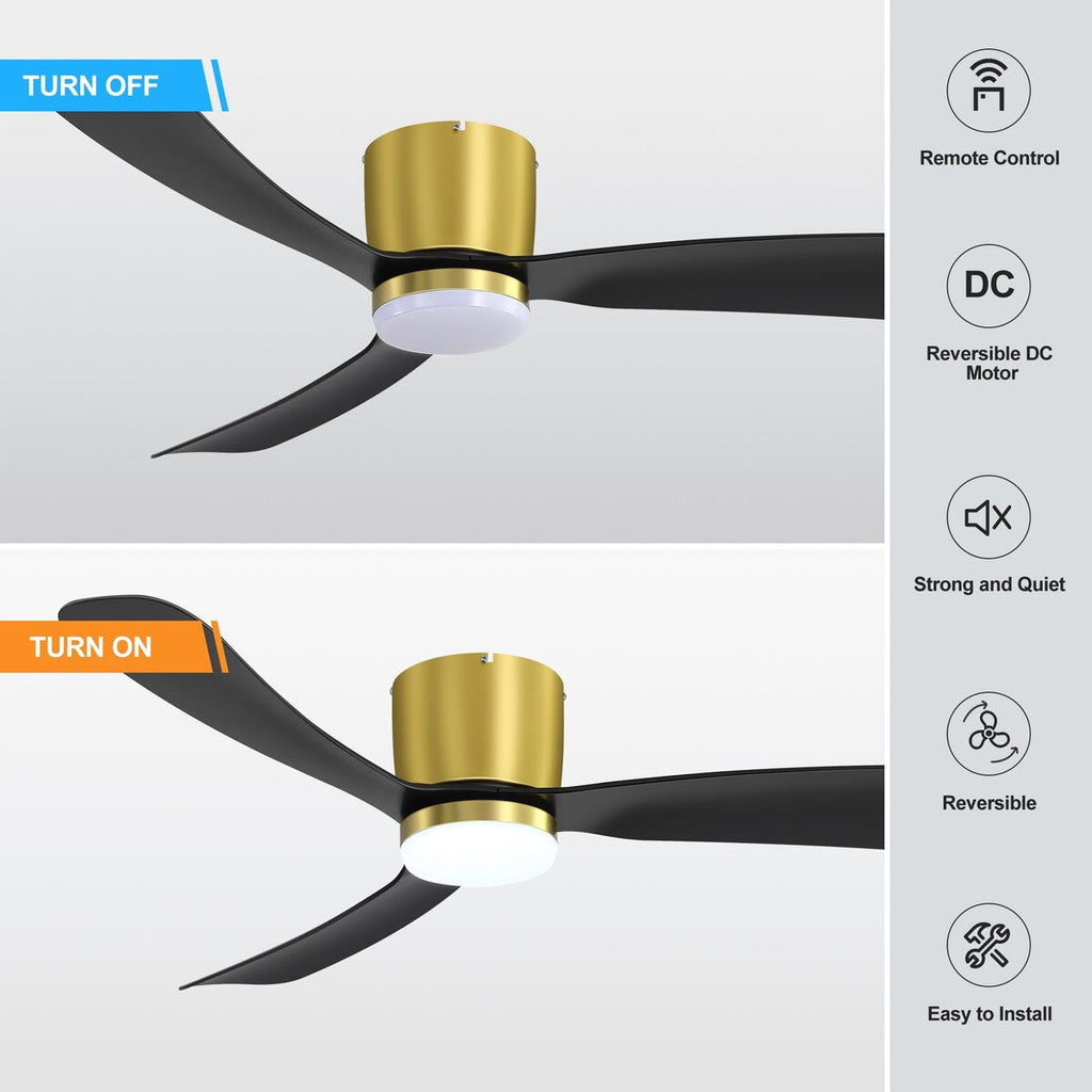 Ventilateur de plafond encastré noir/blanc de 52 pouces avec télécommande et éclairage LED (3 pales)