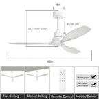 Ventilateur de plafond moderne de 132 cm (52 ​​pouces) en bois massif et ABS avec télécommande (sans éclairage), 6 vitesses de ventilation et flux d'air réversible.
