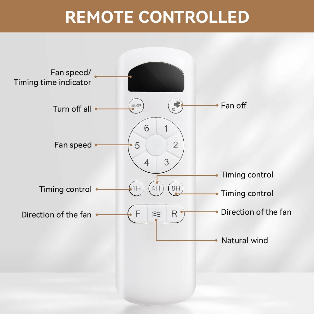 Ventilateur de plafond moderne de 132 cm (52 ​​pouces) en bois massif et ABS avec télécommande (sans éclairage), 6 vitesses de ventilation et flux d'air réversible.