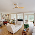 Ventilateur de plafond moderne de 132 cm (52 ​​pouces) en bois massif et ABS avec télécommande (sans éclairage), 6 vitesses de ventilation et flux d'air réversible.