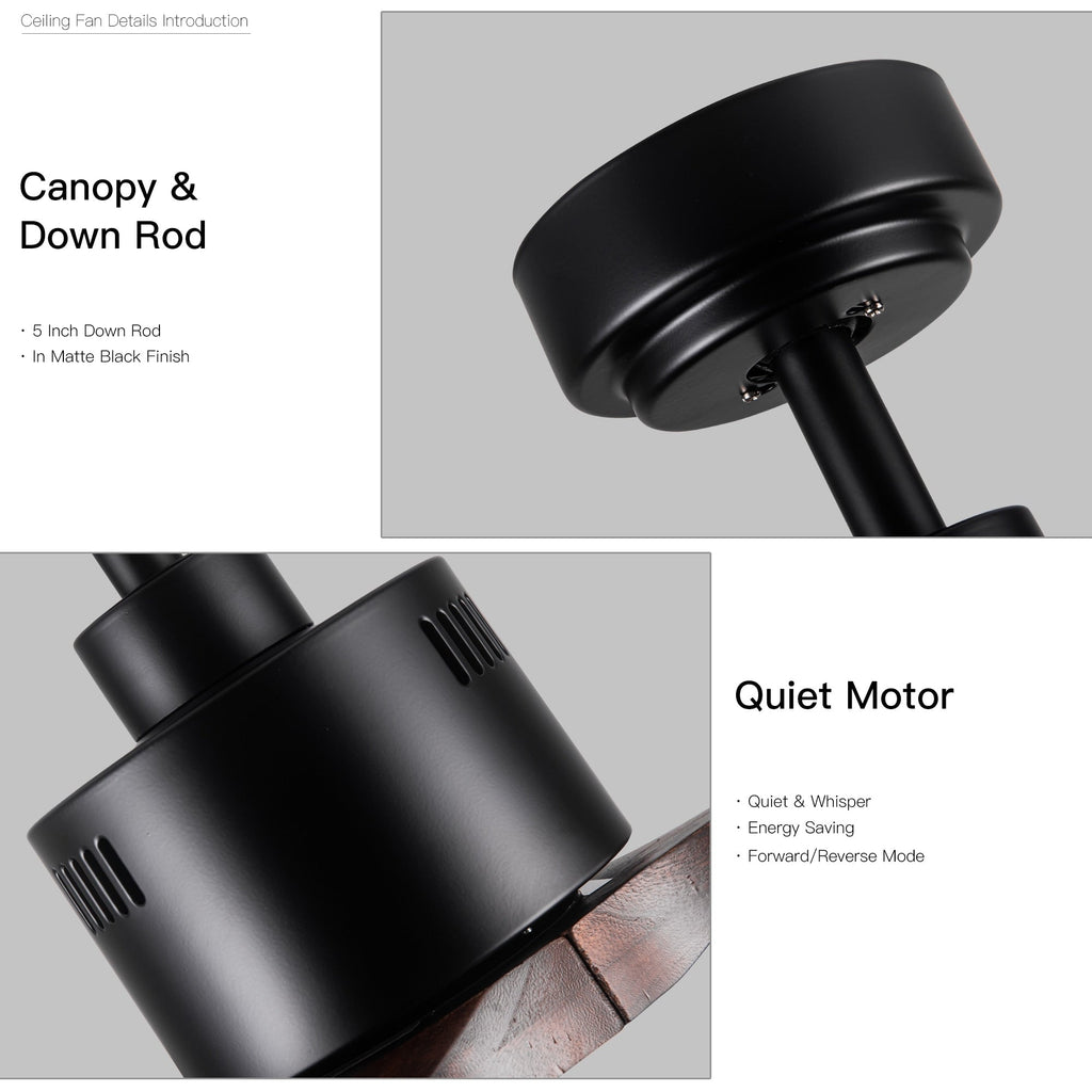 Ventilateur de plafond moderne de 132 cm (52 ​​pouces) en bois massif et ABS avec télécommande (sans éclairage), 6 vitesses de ventilation et flux d'air réversible.