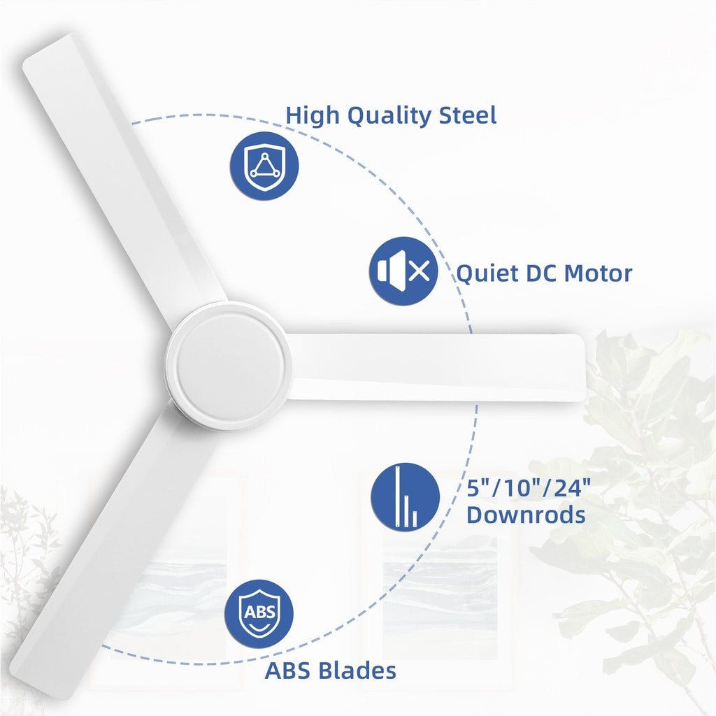 Ventilateur de plafond moderne de 132 cm (52 ​​pouces) en bois massif et ABS avec télécommande (sans éclairage), 6 vitesses de ventilation et flux d'air réversible.