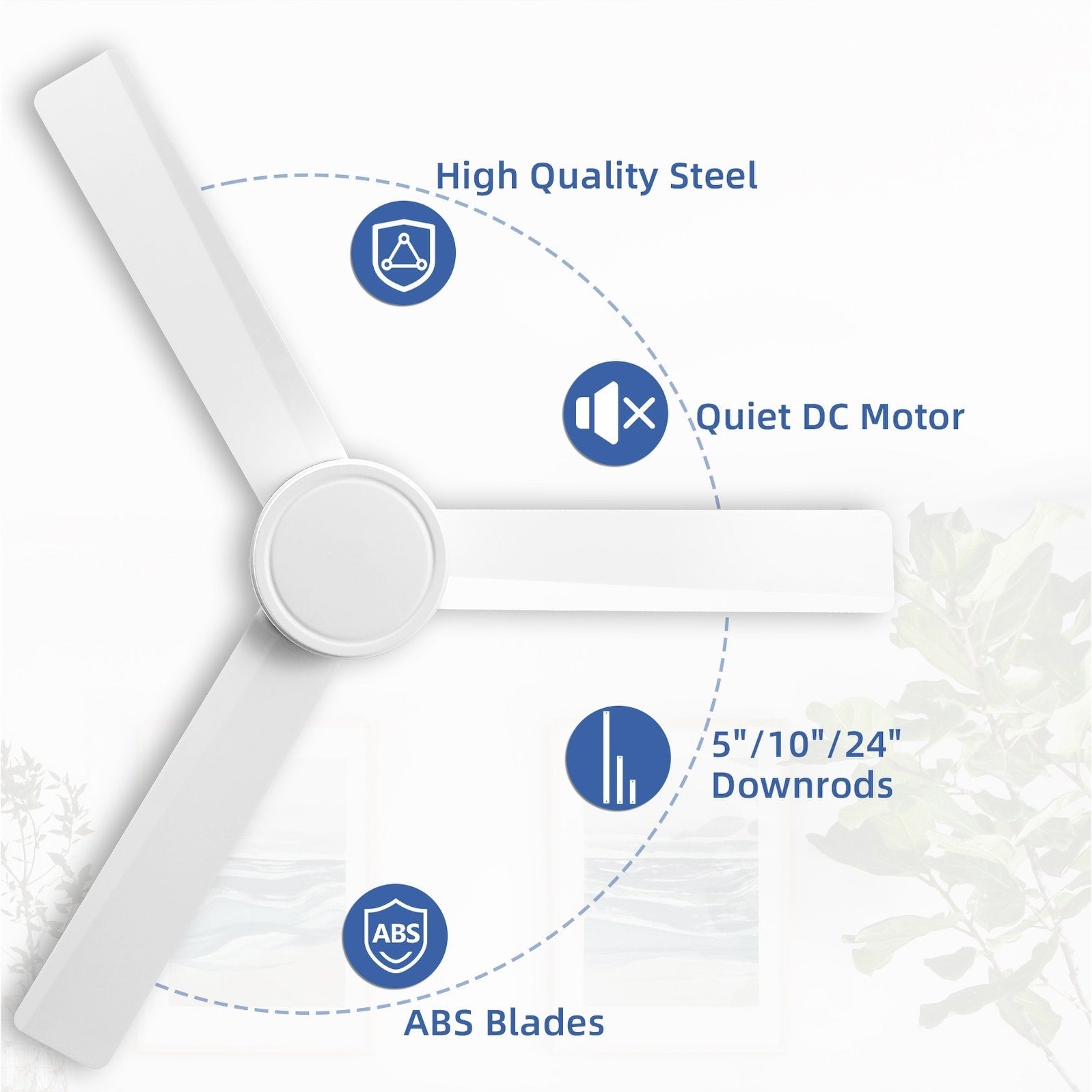 Ventilateur de plafond moderne de 132 cm (52 ​​pouces) en bois massif et ABS avec télécommande (sans éclairage), 6 vitesses de ventilation et flux d'air réversible.