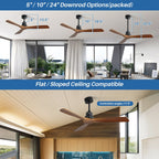 Ventilateur de plafond moderne de 132 cm (52 ​​pouces) en bois massif et ABS avec télécommande (sans éclairage), 6 vitesses de ventilation et flux d'air réversible.