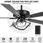 Ventilateur de plafond intérieur moderne chromé/noir de 52 pouces avec éclairage LED à intensité variable et télécommande