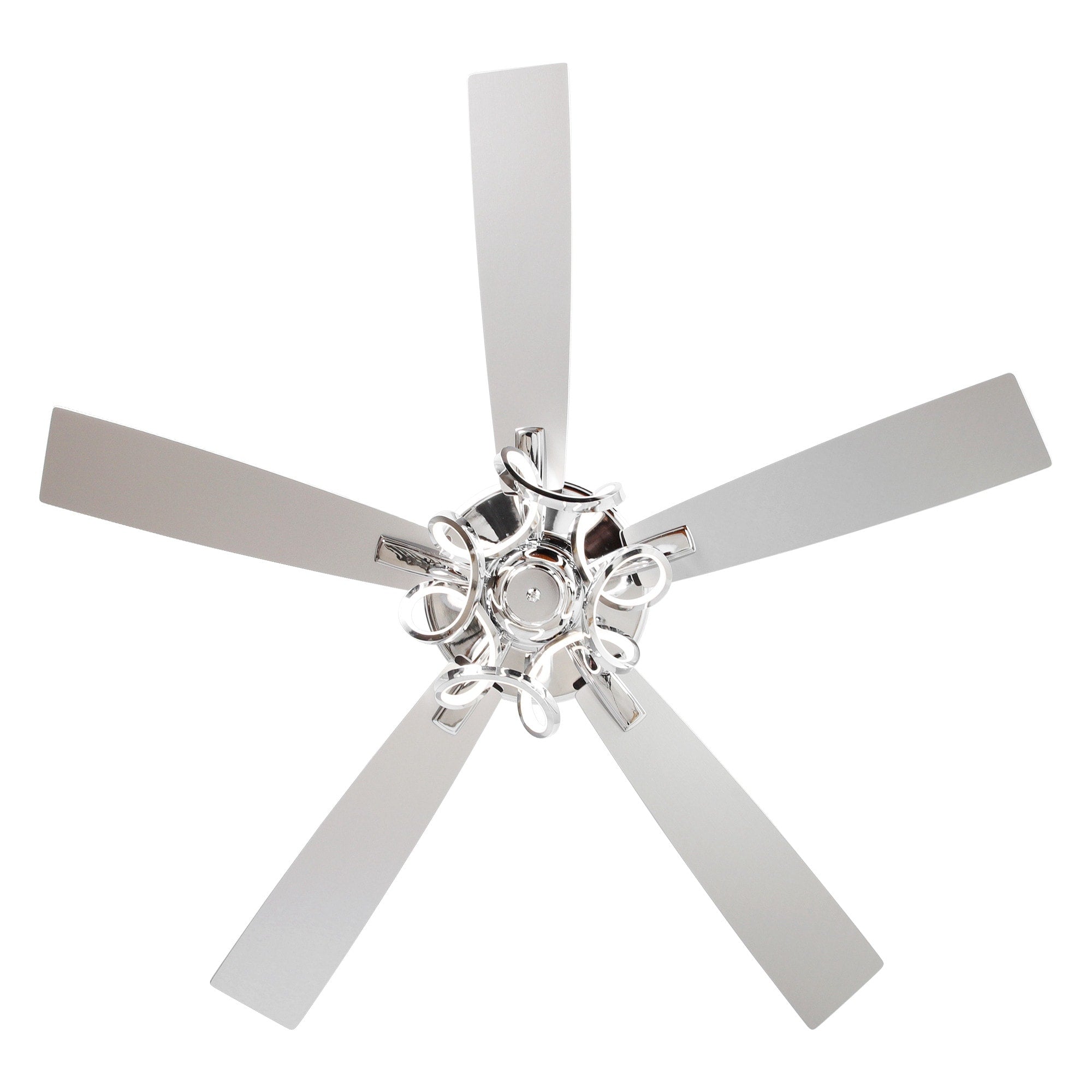 Ventilateur de plafond intérieur moderne chromé/noir de 52 pouces avec éclairage LED à intensité variable et télécommande