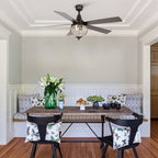 Ventilateur de plafond industriel en bois noir 52 pouces à 5 pales et cristaux avec télécommande