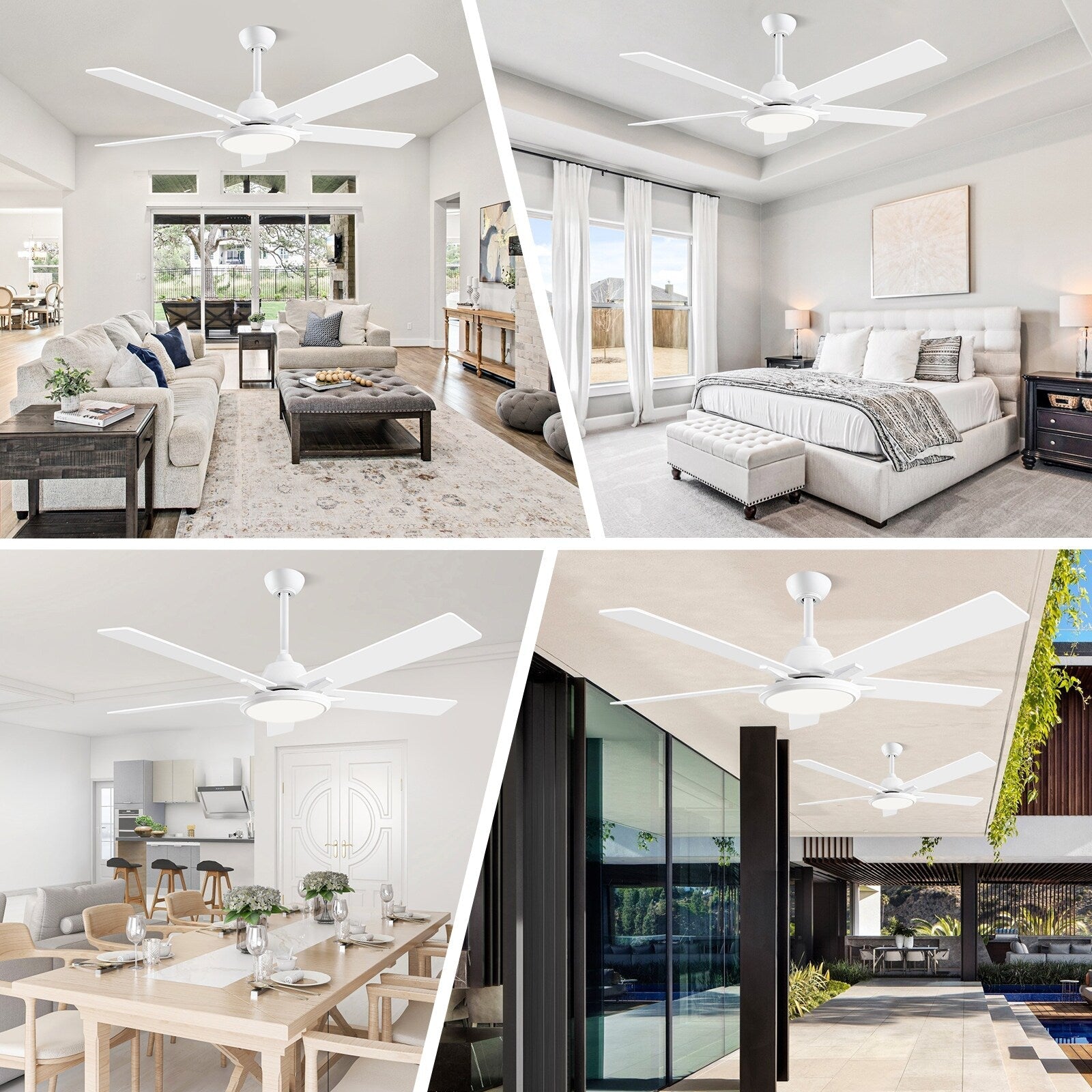 Ventilateurs de plafond modernes 52 pouces avec éclairage et télécommande, LED à intensité variable