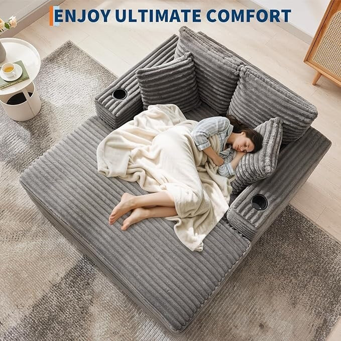 Canapé-lit rembourré de 137 cm avec coussins et accoudoirs, fauteuil de bar surdimensionné d'intérieur, canapé-lit confortable en velours côtelé