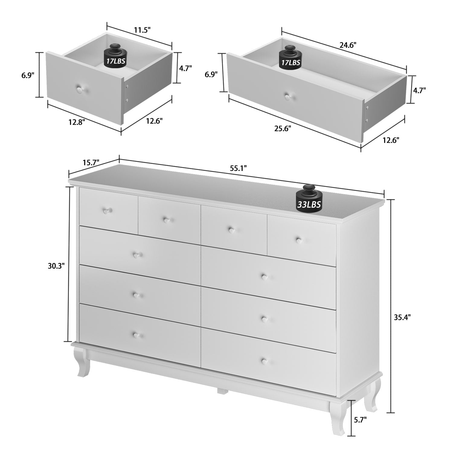 Commode double de 55,1 cm de large avec tiroirs de rangement