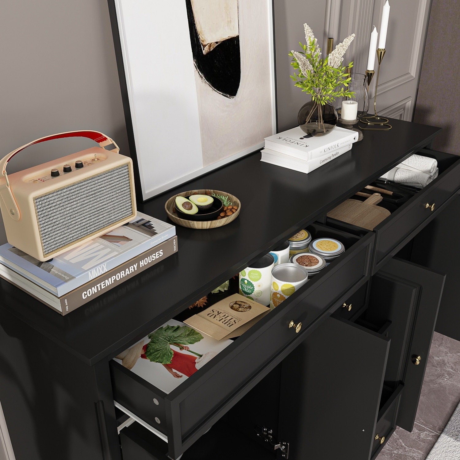 Buffet blanc laqué de style moderne et contemporain du milieu du siècle, 150 cm