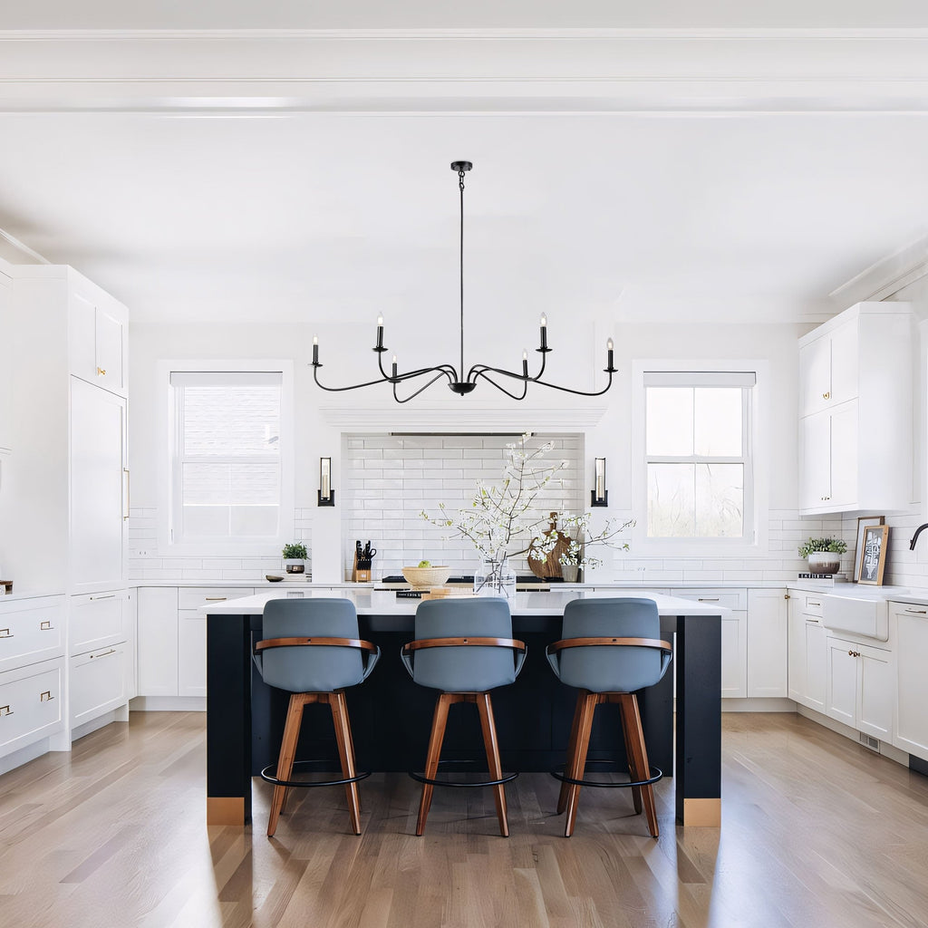 Lustre minimaliste à 6 lumières de 162,5 cm (64 pouces) en noir mat/or/chrome - Non disponible