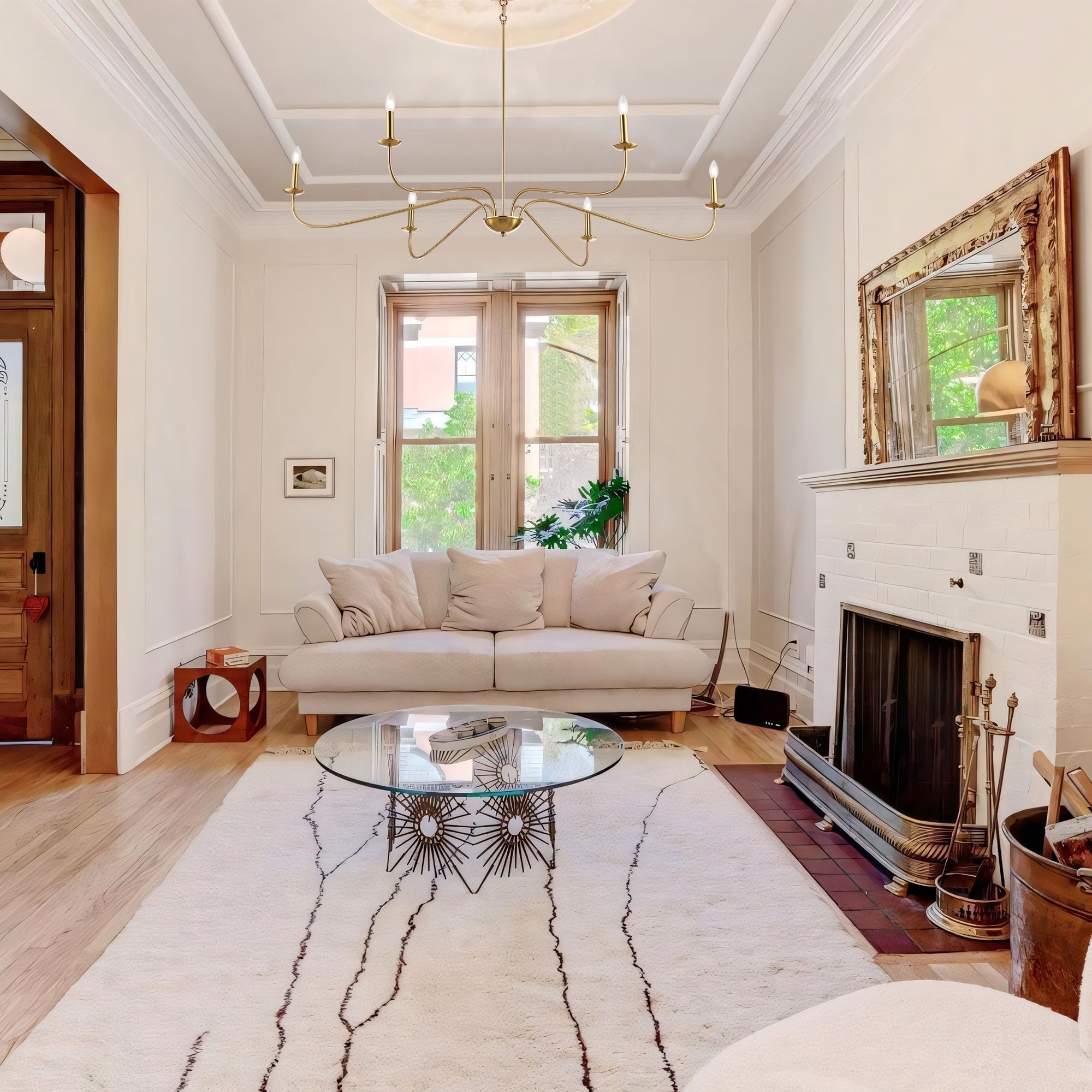 Lustre minimaliste à 6 lumières de 162,5 cm (64 pouces) en noir mat/or/chrome - Non disponible