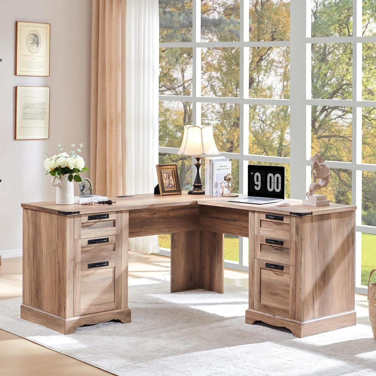 Bureau d'angle en bois style ferme, 60 pouces, pour ordinateur