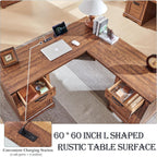 Bureau d'angle en bois style ferme, 60 pouces, pour ordinateur