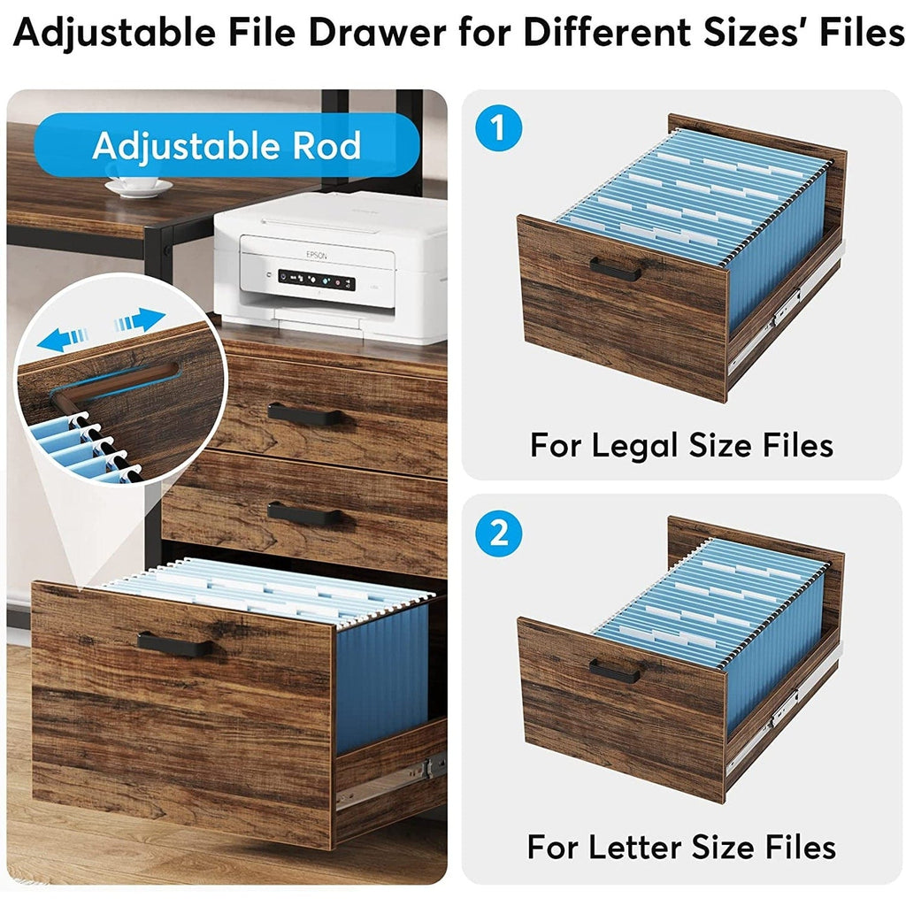 Bureau d'ordinateur 63 avec support pour écran, bureau ergonomique pour bureau à domicile avec tiroirs et classeur