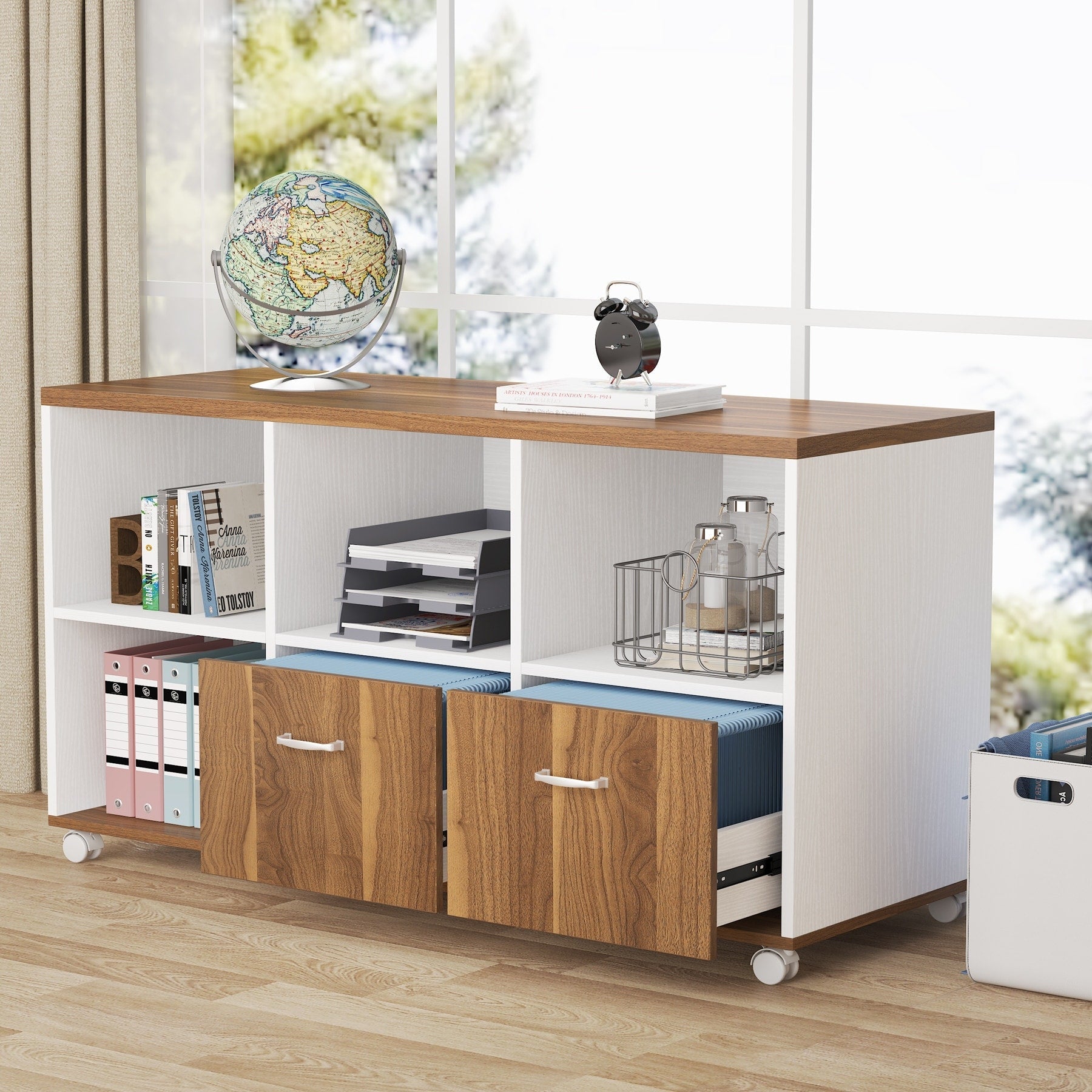 Bureau d'ordinateur en L de 63 pouces avec caisson latéral de 47 pouces, ensemble de bureau de direction pour bureau à domicile