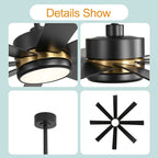 Ventilateur de plafond noir à 8 pales de 65 pouces avec éclairage LED et télécommande