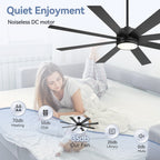 Ventilateur de plafond noir à 8 pales de 65 pouces avec éclairage LED et télécommande