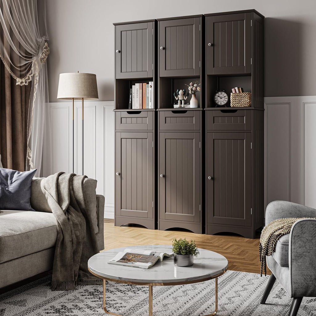 Armoire à linge étroite de salle de bain de 170 cm de haut, 5 niveaux, en bois massif, meuble de rangement autoportant